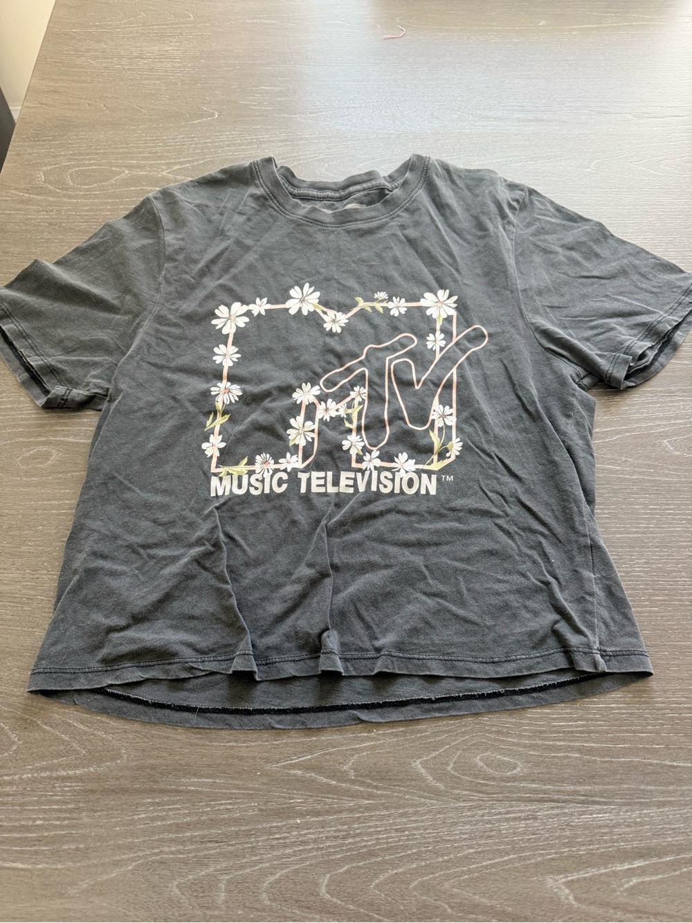 MTV Black Short Sleeve Tee with Daisy Outline Logo